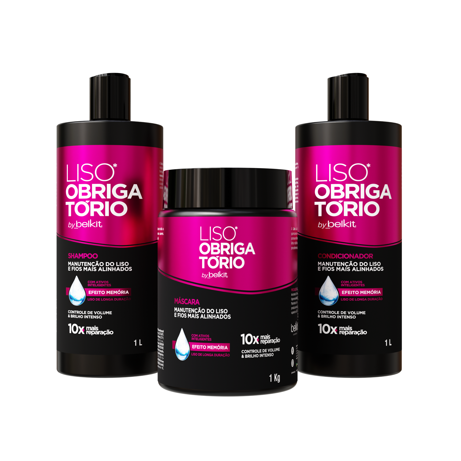 Shampoo e condicionador Liso Obrigatório de 1 L com máscara de 1 kg